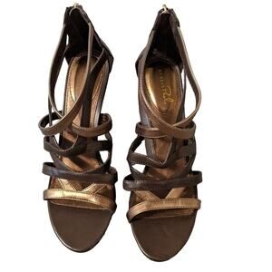 Studio Paolo NWOT Brown/Gold Heeled Sandals 9.5